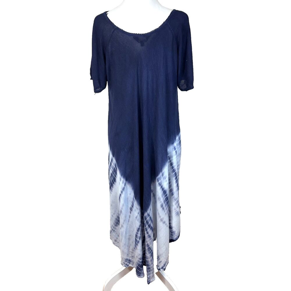 Navy Tie-Dye Midi Dress with Embellished Neckline - Picture 2 of 11